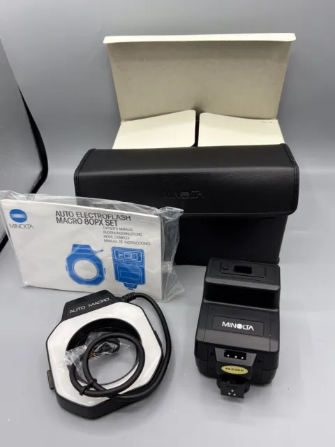 Minolta Auto Electroflash Macro 80PX SET, excellent in orig. Box #8670-027