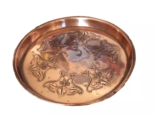 Antique JS&S Sankey Solid Copper Round Art Nouveau Tray c 1900