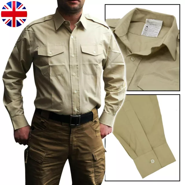 Chemise Chemisette Britannique Armée FAWN British Army Kaki Beige Court Long