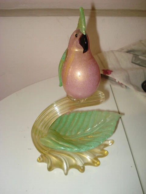 SCULTURA PAPPAGALLO POLVERe ORO Vetro MURANO VENEZIA XX BAROVIER