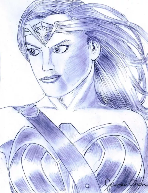 Gal Gadot Wonder Woman Original Comic Art By Artist James Chen On