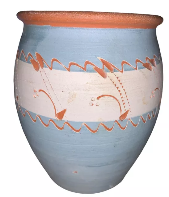 Navajo Etched Engraved Pottery Vase Terra Cotta And Blue Signed