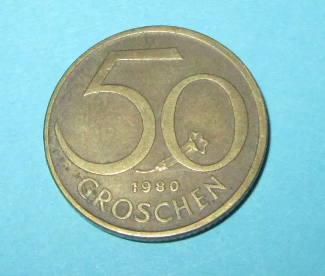 Austria 50 Groschen coin 1980 (1959-2001) Republik Osterreich gentiana flower 2