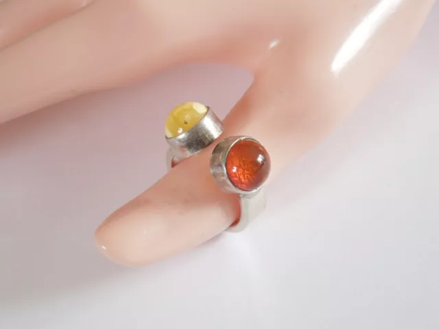 Massiver 925 Silber Ring mit Honig & Butterscotch Bernstein 10,0 g/Gr.56