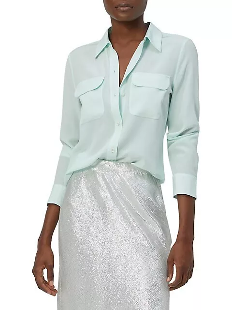 Equipment Slim Signature Silk Button Up Shirt Women's XS Aqua Glass Long Sleeve