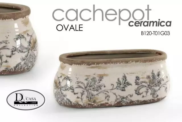 Vaso In Ceramica Ovale Cachepot 29*13*11,5 Cm Decoro Anticato Casa Exc-753466