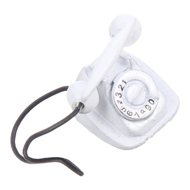 White Metal Doll House Phone Miniature Dollhouse Rotary Telephone 2