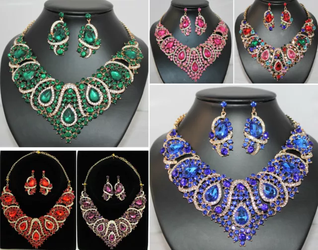 Schmuckset Damen Ohrringe, Collier mit Kristallen Strass 2tlg. NEU