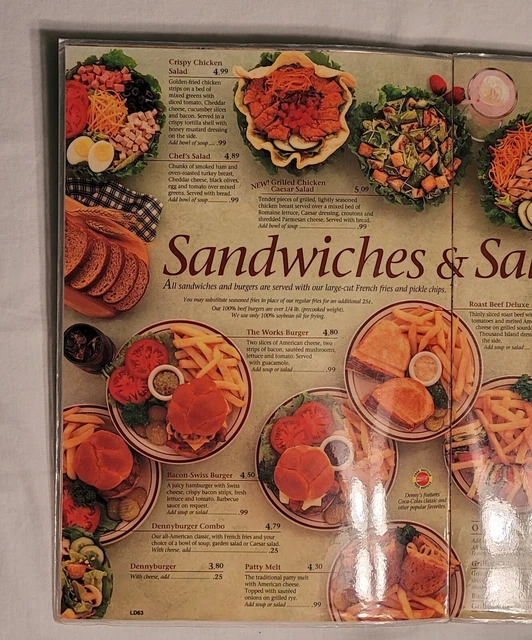 Denny's 40th Anniversary Menu ©️1993; Laminated; Used; ~13¼"×18⅛" Fully Opened; 5