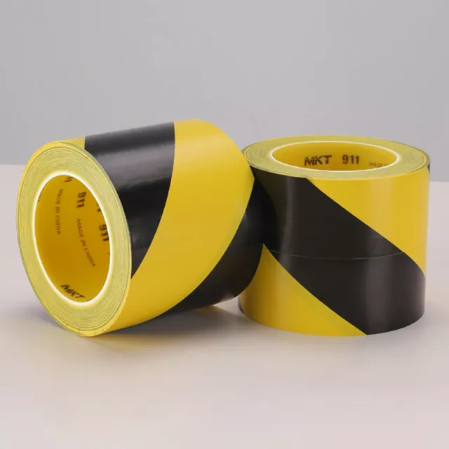 PVC Hazard Warning Tape Self Adhesive 33M Safe Distance Floor Mark Yellow Black