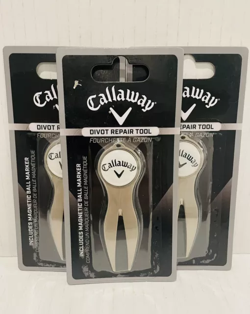 Callaway Divot Repair Tool, 3 Pack, Includes Magnetic Ball Marker, New.