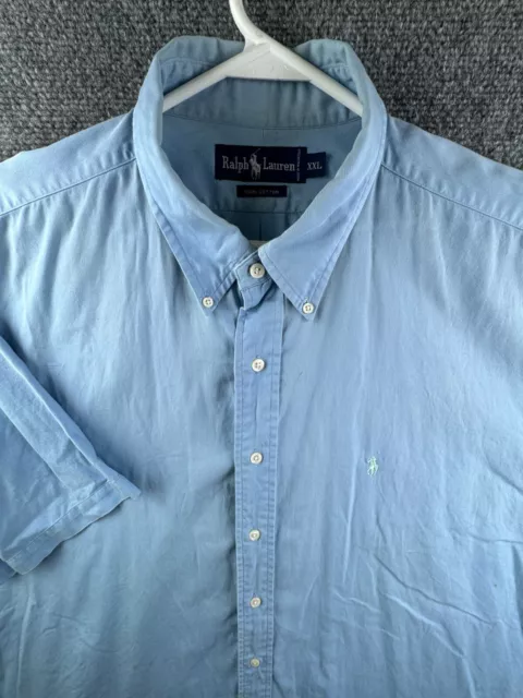 Ralph Lauren Button Up Shirt Cotton Blue Short Sleeve 2XL Adult W/ Pony ********