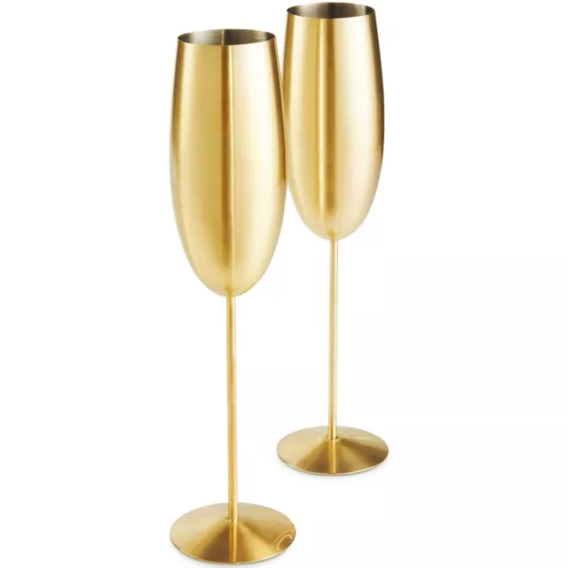 VonShef Set of 2 Brushed Gold Champagne Flutes/Glasses – Shatterproof Stainless