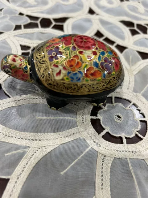 Hand Painted Kashmiri Turtle Trinket Box