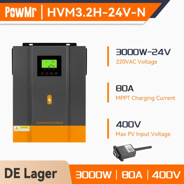 PowMr 3000W 24V Solar Inverter Wechselrichter Reine Sinus + MPPT 80A Ladegerät