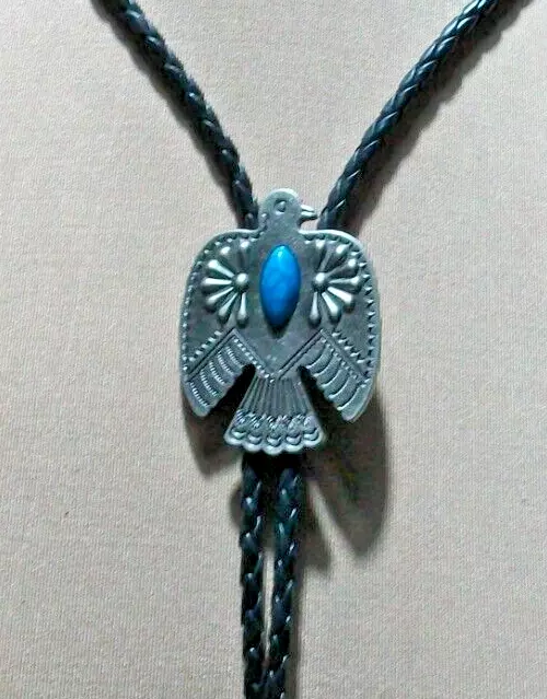 A Western Bolo Tie - antique silver with a turquoise colour stone