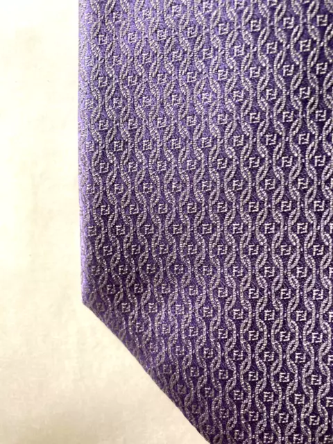 NWT FENDI Men's Silk Tie Violet Geometric Print Logo Made In Italy