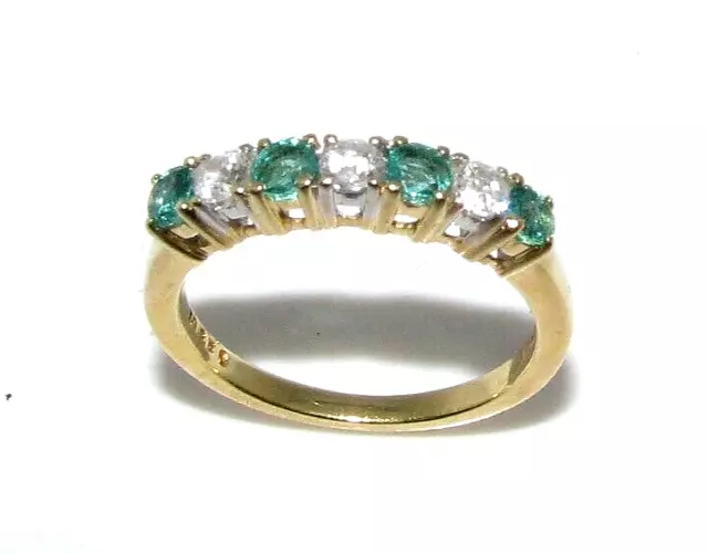 Damen Ring 18 Karat Gelbgold Diamant & Smaragd halbe Ewigkeit Größe M 1/2