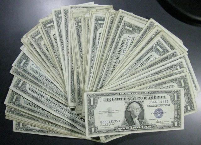 Lot of 50 Silver Certificate Dollar $1 Notes Great for Flea Markets FREE P/H!!