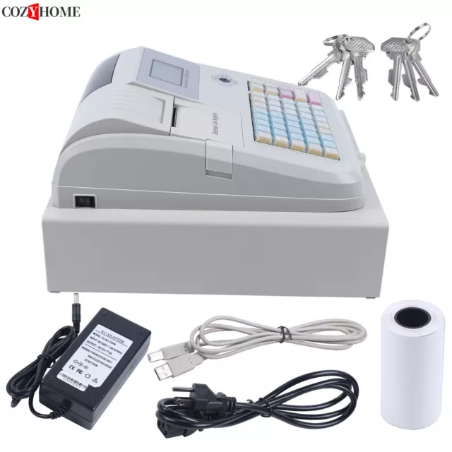 Electronic Cash Register POS Casher 8 Digital LED 48 Keys with Drawer for Retail