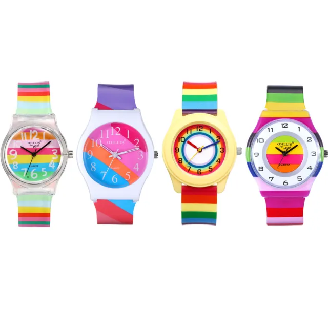 Teens Rainbow Jelly Silicone Band Quartz Sports Wrist Watch for Boys Girls Kids