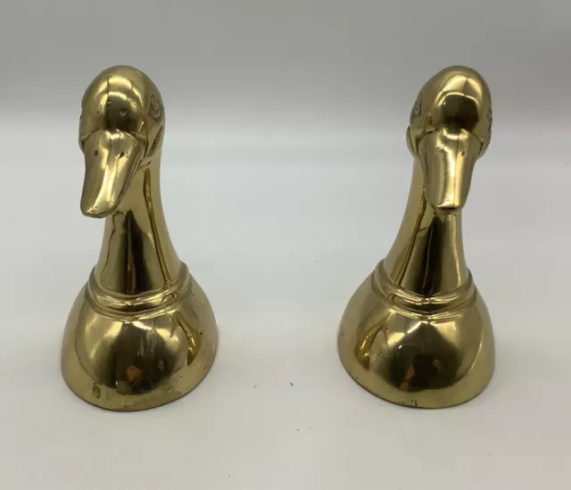 Pair of Vintage Gatco Solid Brass Duck Head Bookends Mallard Paperweight 6.25"