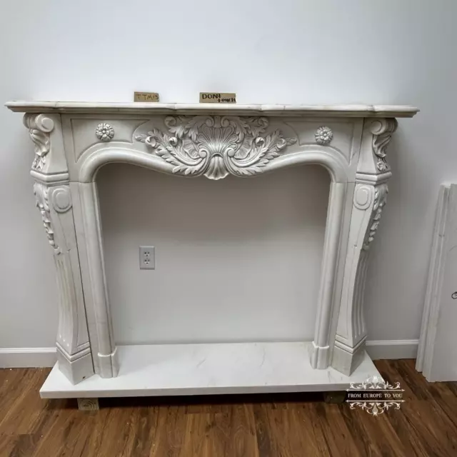 Beautiful Hand Carved Marble French Style  Estate Fireplace Mantel - Ttm13