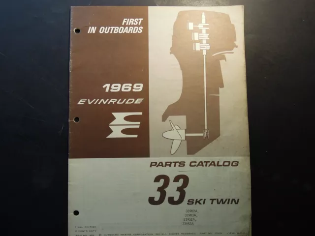 1969 Evinrude Parts Catalog 33 HP SKI TWIN 33902A, 33903A, 33952A, 33953A
