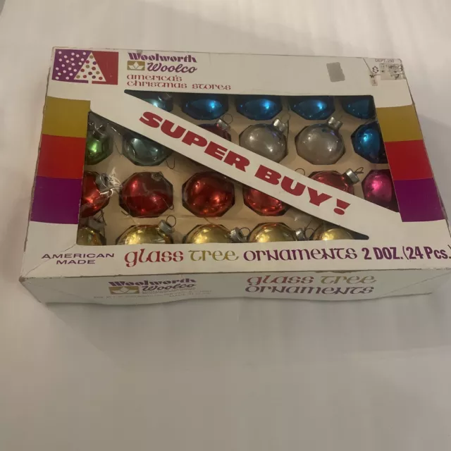 Woolworth Vintage Set Of 24 Mercury Glass Christmas Balls Multi Color