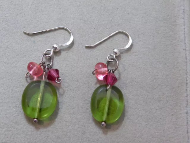 Rose Apple Verre Vert Perle Argent Sterling Pendantes Crochet Percé Boucles 5d