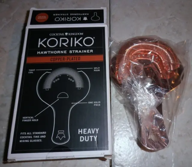 New in box Koriko Hawthorne Strainer Copper Plated Heavy Duty cocktail kingdom