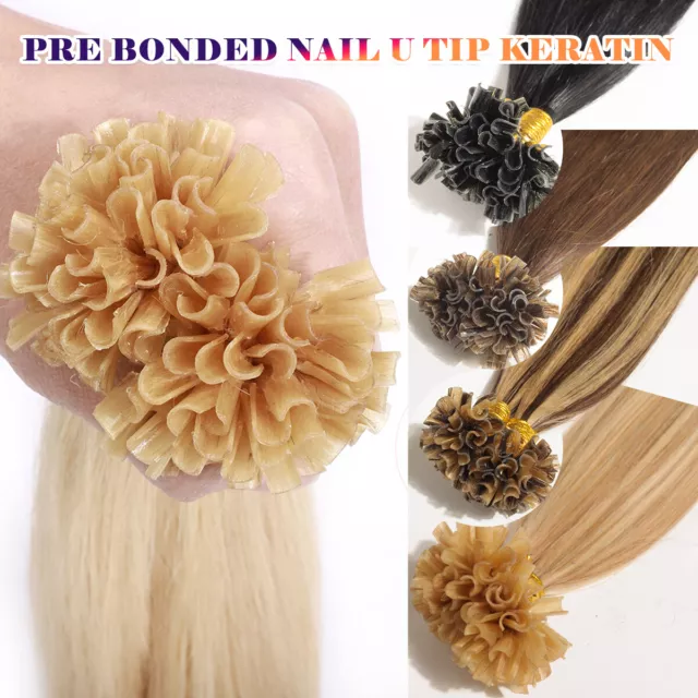 AU CLEARANCE Nail U Tip Keratin 100% Human Hair Extensions Thick Pre Bonded Glue