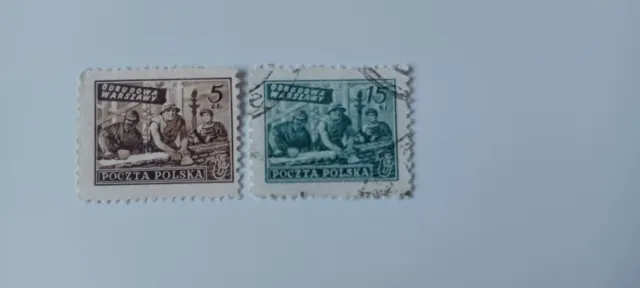 Briefmarken Polen 1950 Aufbau, Warschau 5Zl ungestempelt 15 Gr gestempelt