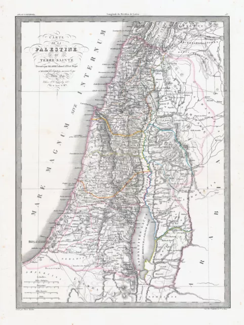 1841 CARTE DE LA PALESTINE OU TERRE SAINTE Israel Holy Land Map Lapie (LP28)