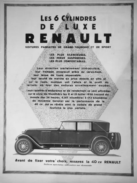Publicité 1927 Les 6 Cylindres De Luxe Renault - Advertising