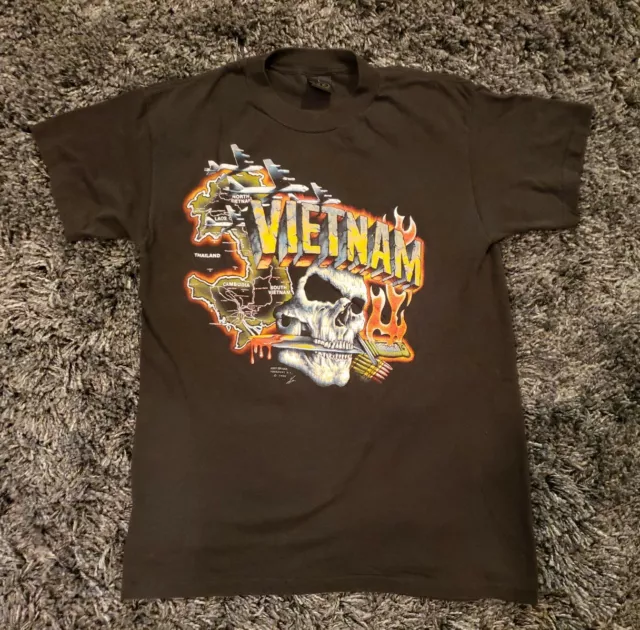 VTG VINTAGE 1989 Just Brass 3D Emblem Vietnam War Skull Single Stitch Shirt  Sz L $199.99 - PicClick