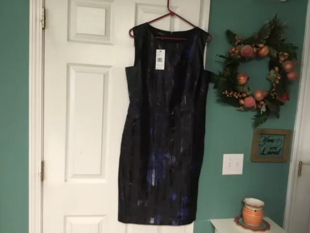 Lafayette 148 elegant sheath dress black/blue, sleeveless Size 10 (CON42)