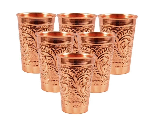 Traditionell Handgefertigt Reine Kupfer Glas Tasse Für Wasser Speicher 350ml Je