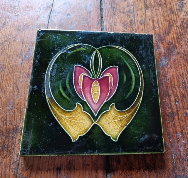Antique Minton Majolica Art Nouveau 6 Inch Tile Highly Decorative C.1880-1900