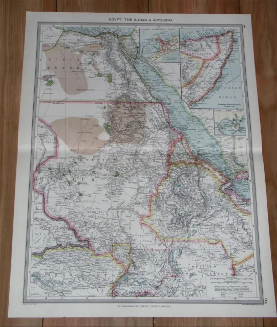 1908 Antique Map Of Egypt Sudan Ethiopia Abbysinia Somalia Red Sea Africa