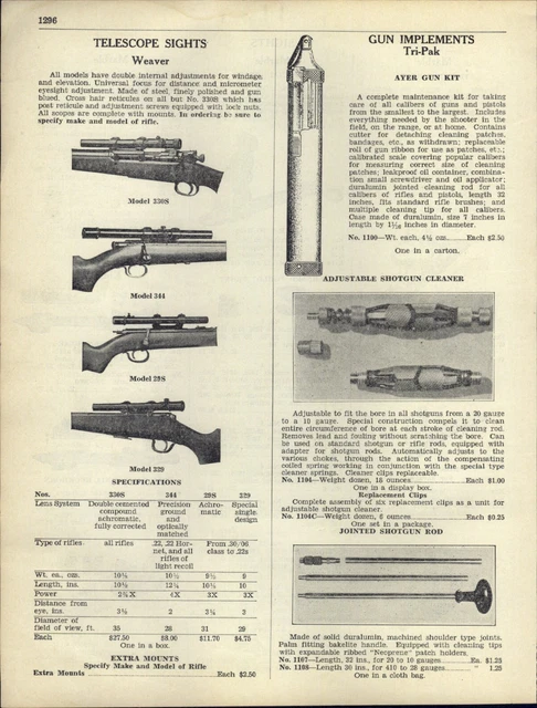 1938 PAPER AD Weaver Rifle Telescope Sight Marble Flexible Special Rear Front