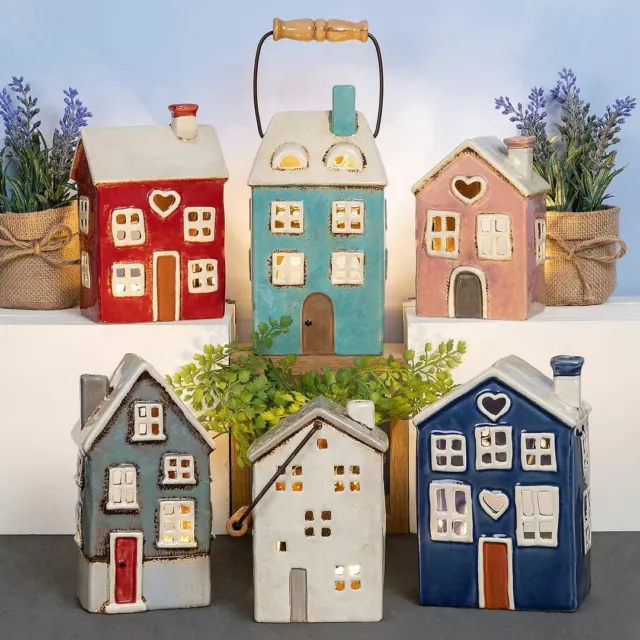 Village Pottery Tealight House With Hanging Handle - Choice of design & colour