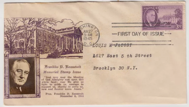 UNITED STATES 1945 *FRANKLIN D. ROOSEVELT* memorial FDC with miniature photo