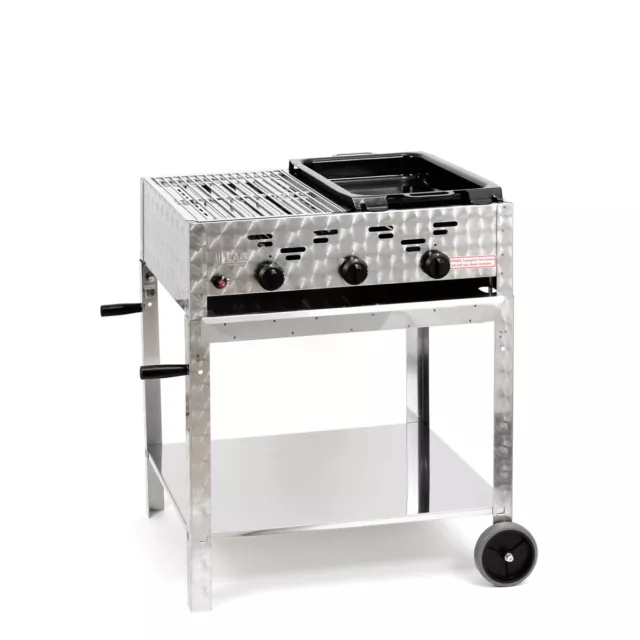 Edelstahl-Brenner Gasgrill Gasbräter fahrbar 3-flammig 11kW BBQ Neu GT3EMFB