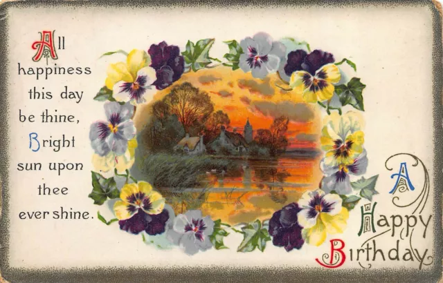 A Happy Birthday Greetings Floral Ring W&K C1909 Postcard