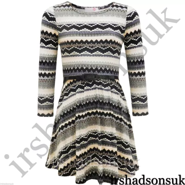 Kids Girls New Season Aztec Print Legging Midi Skater Dress Skirt T Shirt Top