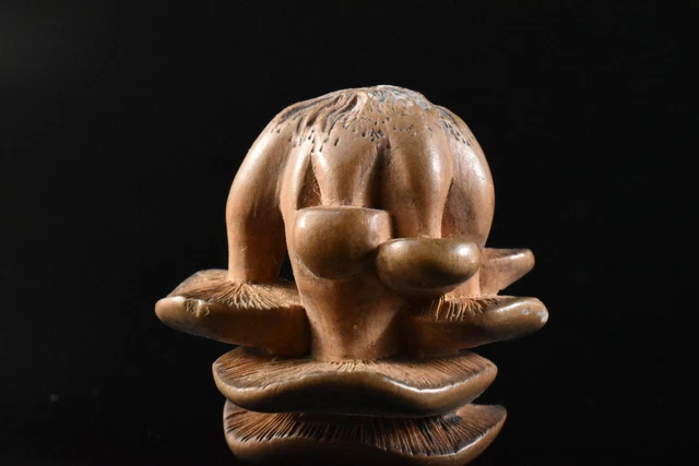 M2092: Japanese Wooden Mushroom sculpture NETSUKE Inro, Hang items kimono sash