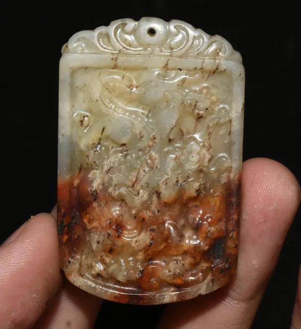 5.5CM Hongshan Kultur Alte Jade geschnitzte Drachenbestie Marke Amulett Anhänger