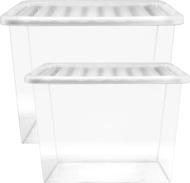 80 LITRE EXTRA Large Big Plastic Storage Clear Box Strong Stackable