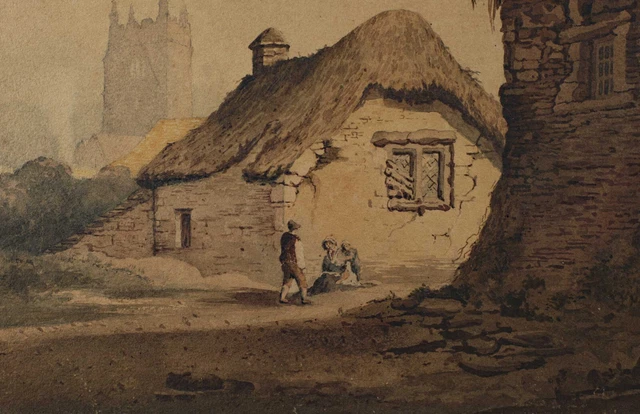 Atribución Samuel Prout 1783-1852 Acuarela Antiguo Vista de la Ciudad Torre